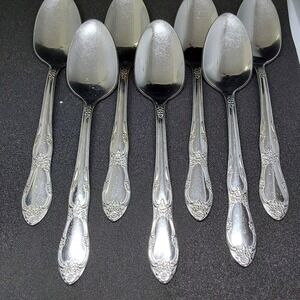Wm A Rogers Oneida Fenway Daydream Stainless‎ Flatware Lot of 7 Teaspoons